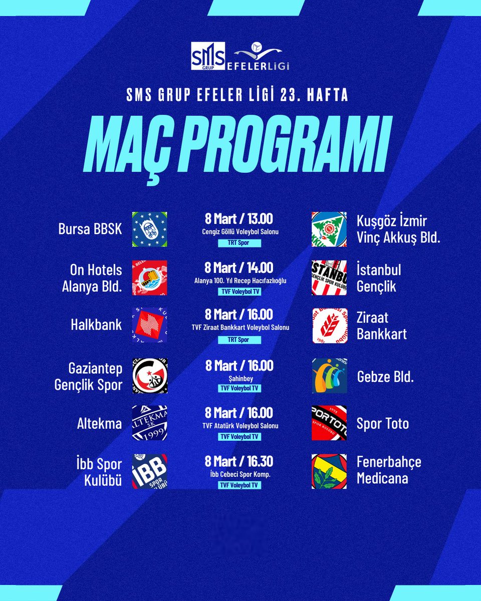 efelerlig's tweet photo. SMS Grup Efeler Ligi’nde play-offlara doğru yolculuk devam ediyor! Bu haftanın maçları sizlerle🔥 https://t.co/cELESNvVg5