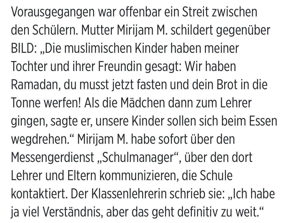 Ich dachte zunächst, die Schule empfiehlt muslimischen Kindern, ihr Pausenbrot im Ramadan heimlich zu essen.

Aber nein.

Die Deutschen sollen es heimlich essen, um die muslimischen Kinder nicht zu provozieren.

Sehen wir es positiv. Noch dürfen deutsche Kinder im Ramadan