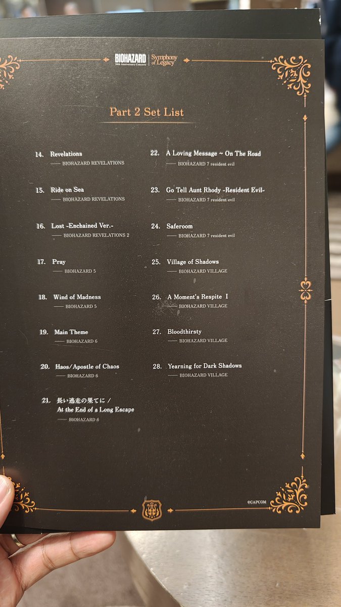 leonluo's tweet image. BIOHAZARD 30th Anniversary Concert full track list. #REBHFun #BHRE30th