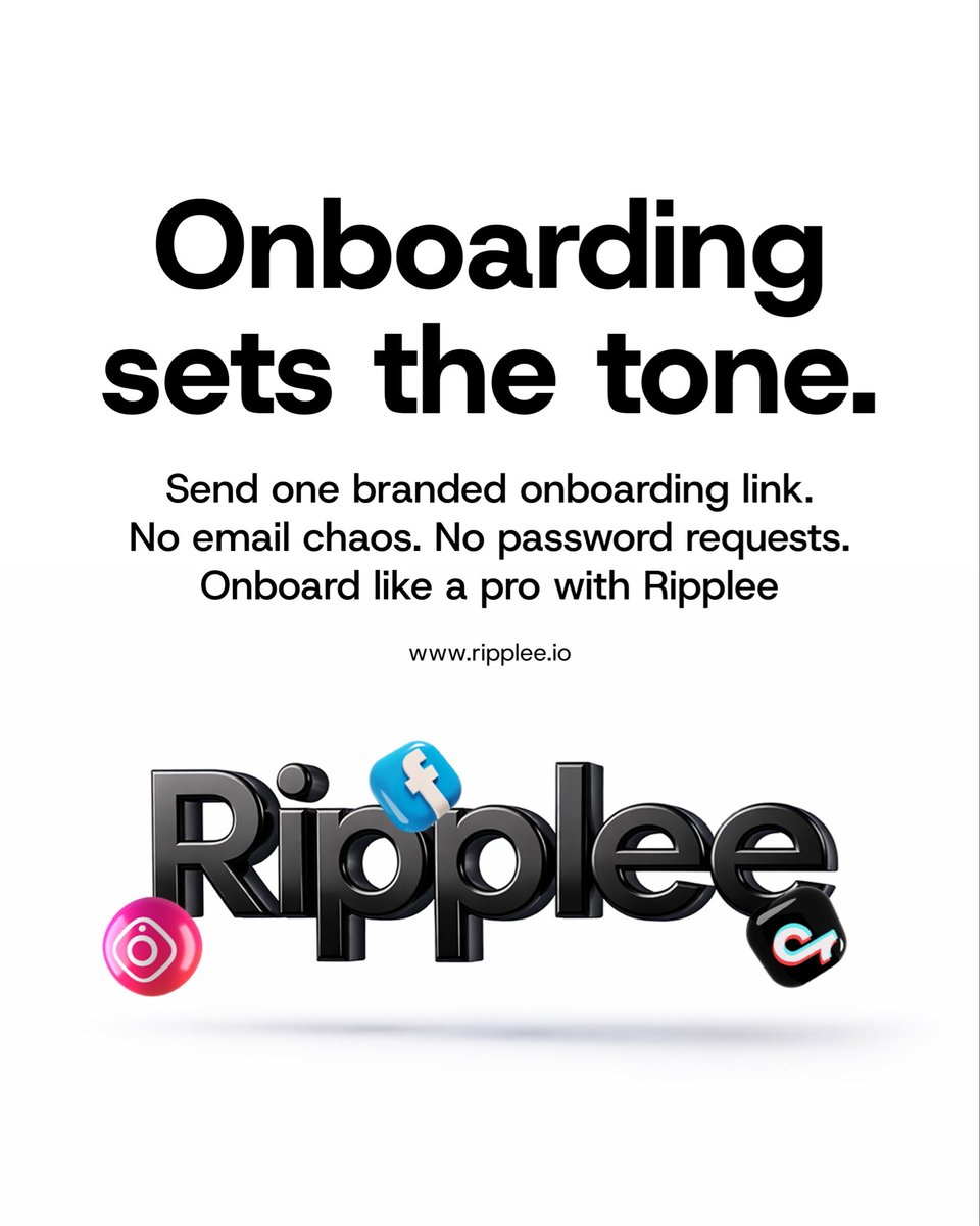 Rippleeio's tweet photo. You never get a second chance to look professional.

If onboarding is just emails and password requests, you’re already disorganized.

With Ripplee, you send one onboarding link, clients submit details and connect accounts securely.

Join the waitlist here:https://t.co/37HLoOiNa4 https://t.co/2xV2UmiwJH