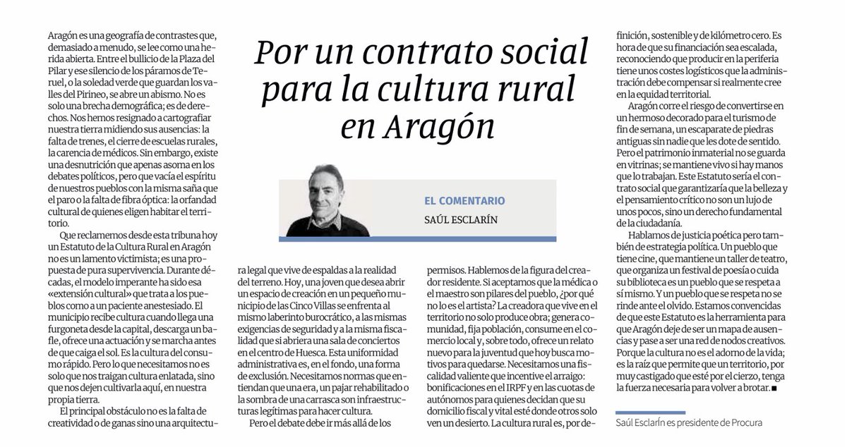 saulesclarin's tweet photo. Hoy desde @procuraragon reclamamos el derecho a brotar. Por un Estatuto de la cultura rural. Gracias, @periodicoaragon por darnos voz. https://t.co/ZwKiQspjCn