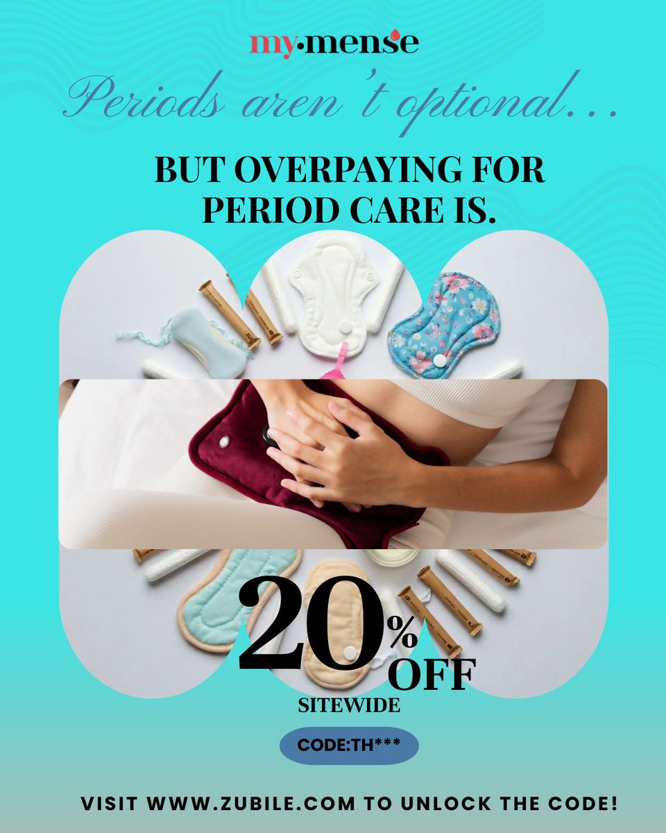 zubiledotcom's tweet image. Stock up on your essentials from My.Mense by visiting zubile.com/stores/my-mens… and save 20% sitewide. 🤗 

#MyMense #PeriodCare #PeriodEssentials #MenstrualHealth #PeriodProducts #CouponCode #DiscountDeals #OnlineSavings #CouponCode #Couponing #Zubile
