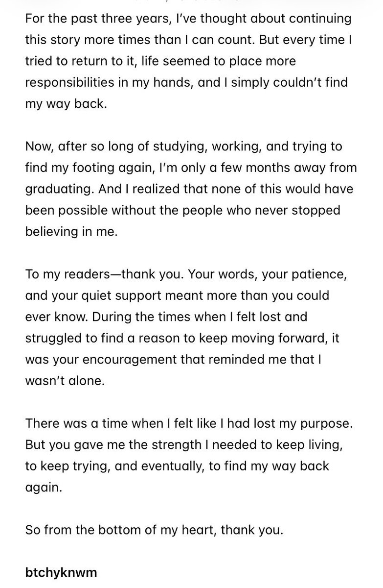 btchyknwm's tweet photo. i have been thinking of rewriting and continuing this story, hopefully finish it since I have been away for so long. please let me know if there’s still someone willing to read it. Thank you so much 🫶🏻 https://t.co/OCzUP01dVd