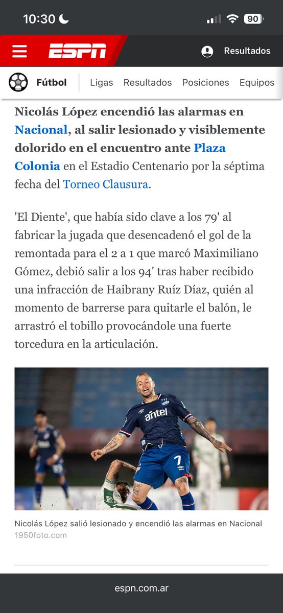 Mateobolsooo's tweet photo. @Bassorelli @bolsodalebo No señor, la lesión del Diente es vs Plaza Colonia que le pisan el tobillo en una de las últimas jugadas del partido. El partido siguiente es vs Liverpool en el GPC donde hace el primer gol del Bolso. Infórmese bien. https://t.co/zu1SKvD7ym