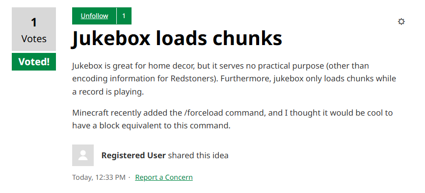 zlukesobake's tweet photo. VOTE FOR JUKEBOX LOADS CHUNKS
#minecraft #minecraftfeedback https://t.co/iNpcEu5oy0