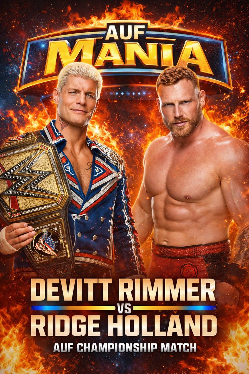 Here the card for AUF Mania this year 

Here we go it will be <a href="/Devitt_Rimmer/">𝕯𝖊𝖛𝖎𝖙𝖙 𝕽𝖎𝖒𝖒𝖊𝖗</a> defending the AUF championship against 2025 king of the ring winner <a href="/TheStarLordMan/">Peter Quill</a>