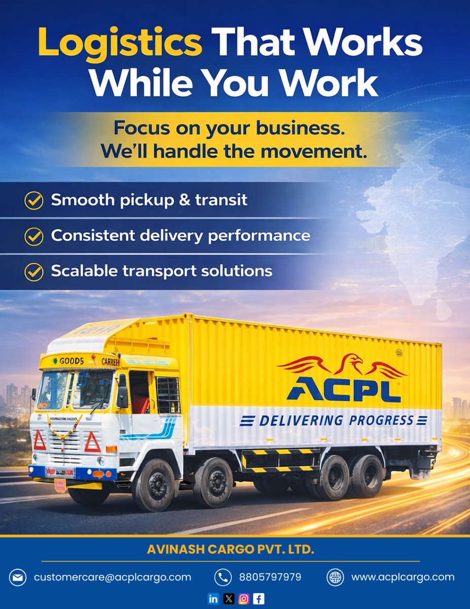 ACPL ensure smooth pickups, consistent delivery performance, and scalable transport solutions—so you can focus on growing your business while we keep your goods moving seamlessly across the nation.

#ACPL #acpltransport #Logistics #Transportation #SupplyChain #CargoServices