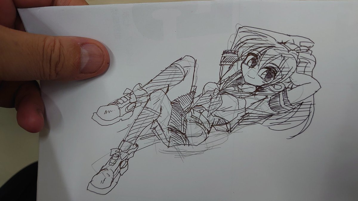 #これを見た人はアナログ絵とデジタル絵を貼ってください
下書き↔PC仕上げ 