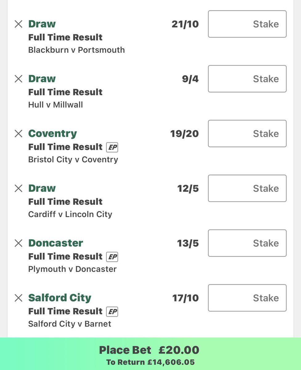 £20 RETURNS ➡️ £14,606🤯🤯🤯🤯

IF THIS WINS I WILL BE GIVING AWAY £250 💸 TO 4X FOLLOWERS 😱

TO ENTER:
Like ❤️ 
Retweet 🔄
Must be following this account ! 
Comment for 2x entries 💬