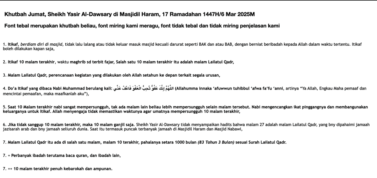 abdulaziso's tweet photo. #Itikaf 10 Malam Terakhir dan #LailatulQadr #Ramadhan1447H 
pada Khutbah Jumat, Sheikh Yasir Al-Dawsary, 
17 Ramadhan 1447H/6 Maret 2026M

@HaramainInfo 
@Emam_moathen 
@theholymosques https://t.co/F5AlvxaBdb