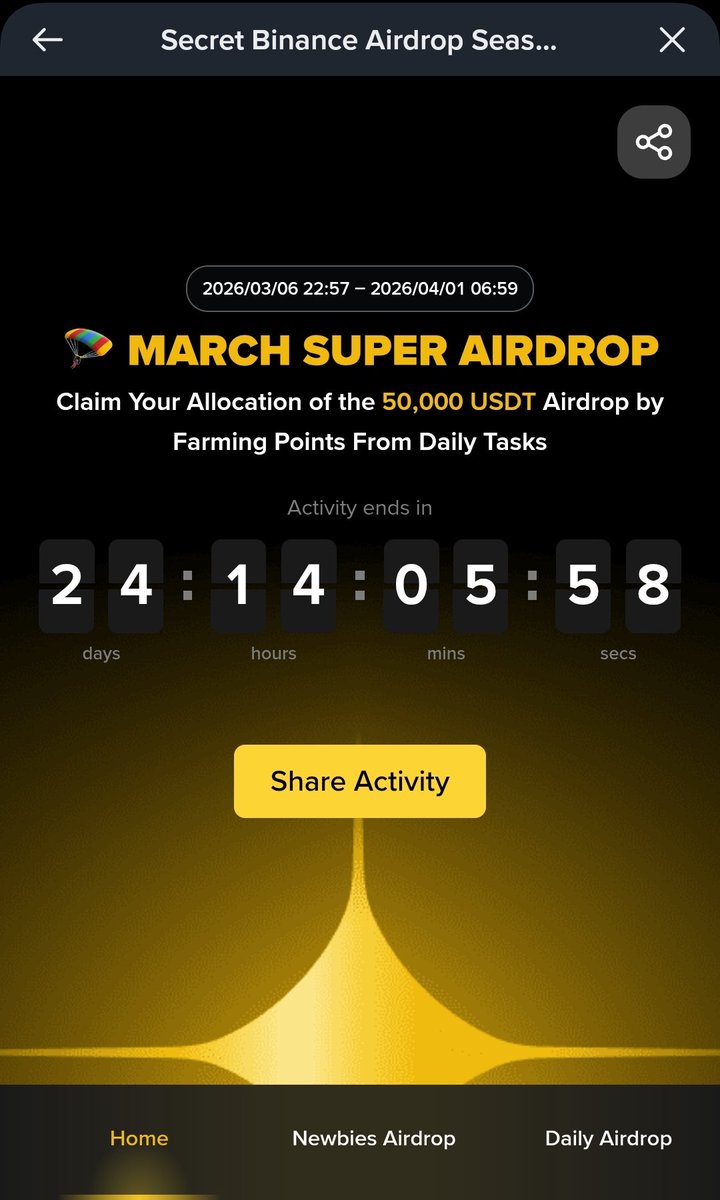🪂  Farm The 50,000 USDT March Super Airdrop #Binance binance.com/activity/tradi…
