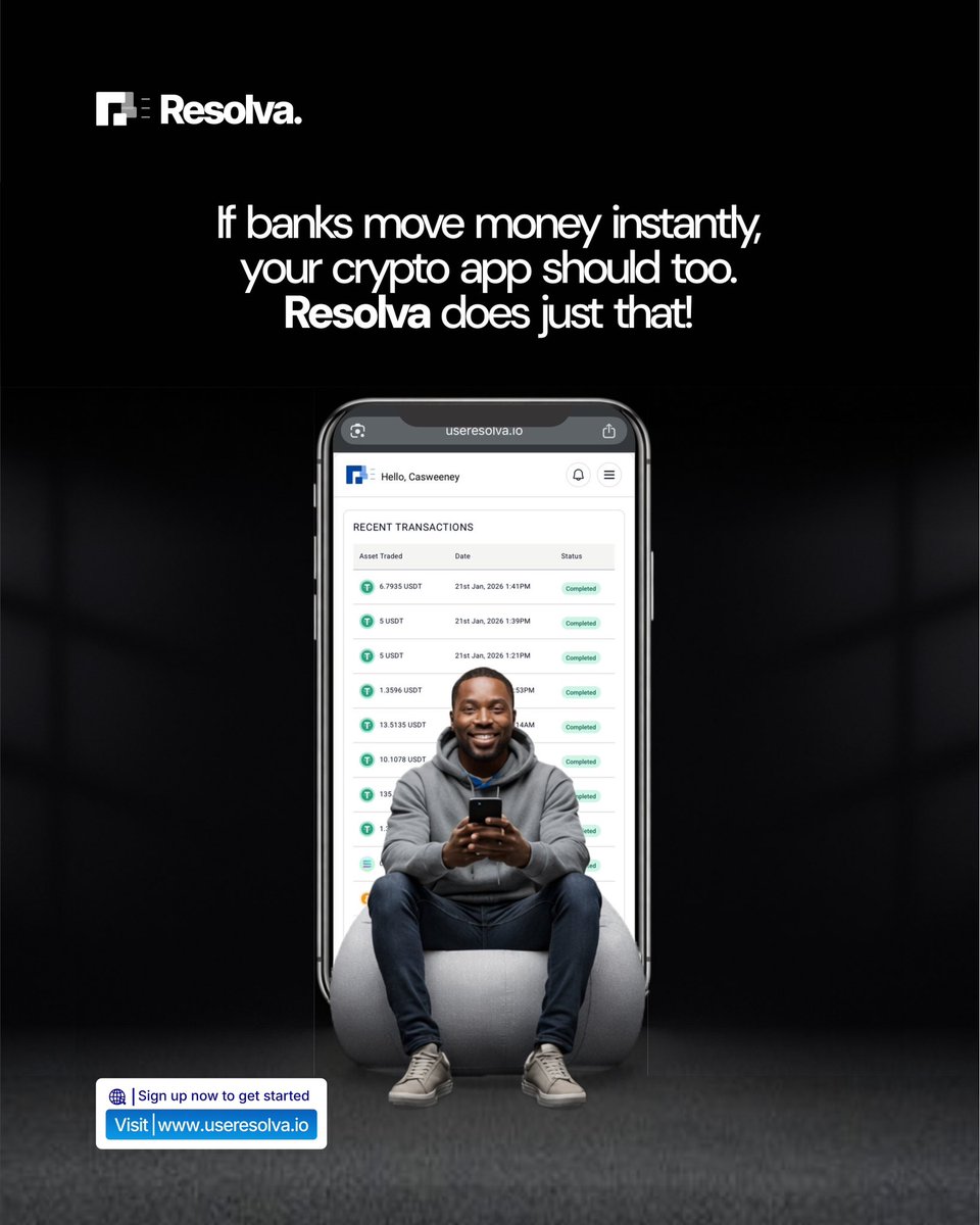Crypto shouldn’t just sit in your wallet waiting to be traded. It should be usable.

With Resolva, you can send crypto directly to any Naira bank account in seconds, no need to convert to your personal account first. 🚀🔥

Sign up now and get started 👇
🔗 useresolva.io
