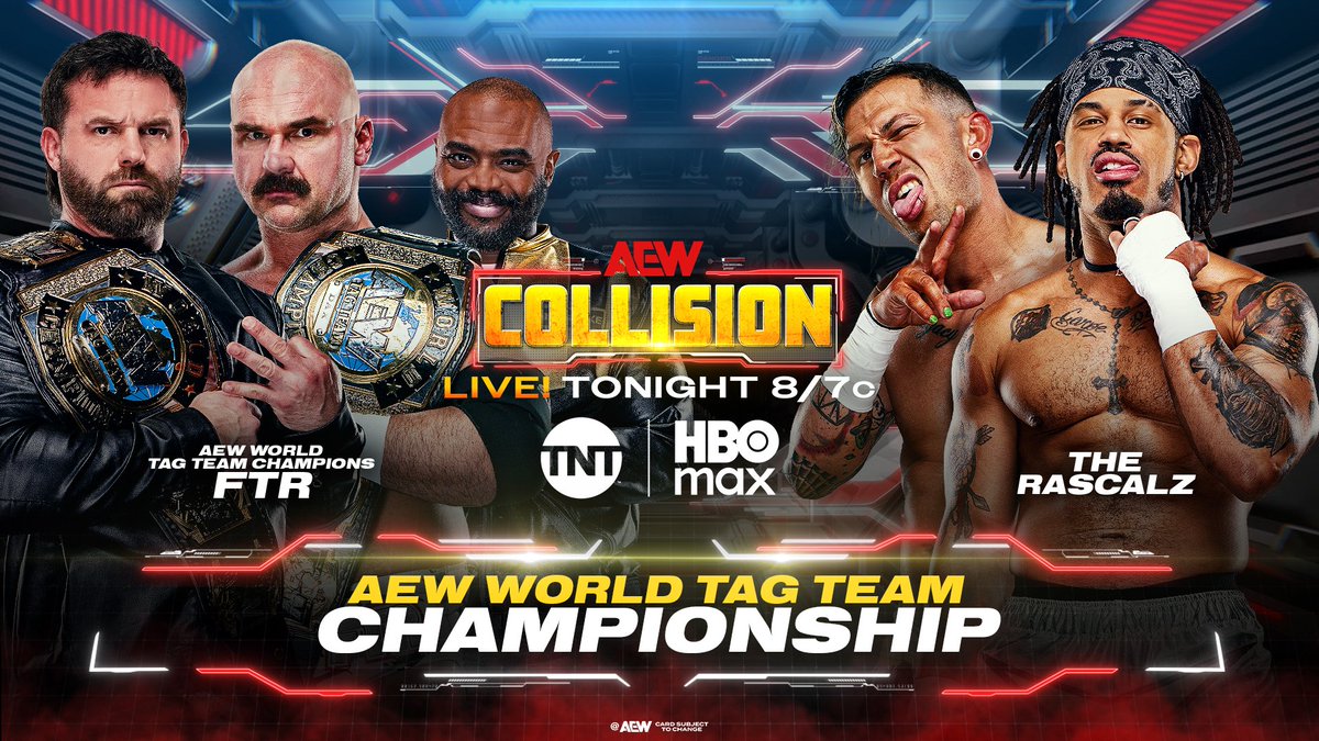 AEW's tweet photo. TONIGHT!

A stacked night that could have major implications for #AEWRevolution is on deck for Saturday Night #AEWCollision!

Watch LIVE at 8/7c on @TNTDrama + @SportsOnMAX, TONIGHT! https://t.co/2h3CCuYlcw