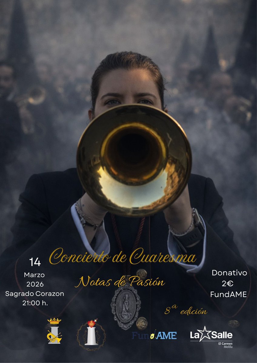 𝐂𝐎𝐍𝐂𝐈𝐄𝐑𝐓𝐎 | Y LLEGÓ EL MOMENTO

Un año más damos fecha a nuestro Concierto de Cuaresma con su octava edición. Nos vemos el próximo 14 de marzo a las 21:00 horas en el Sagrado Corazón. Habrá incluso alguna que otra sorpresa...
¡No os lo podéis perder! 🎶🎺🥁