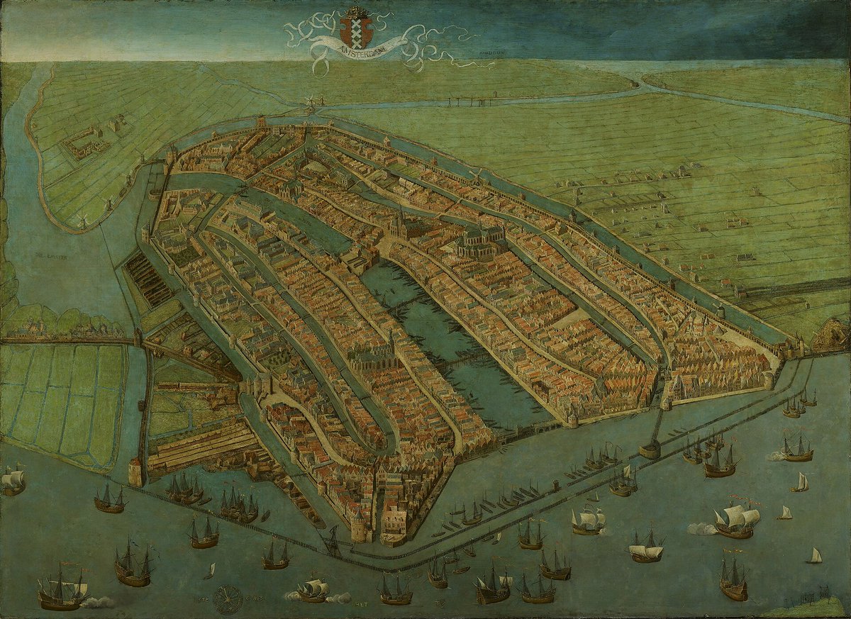MvMAmsterdam's tweet photo. Op 8 augustus 1534 wordt de Amsterdamse mandenmaker Adriaen Jacobsz. uit de stad verbannen vanwege een muurschildering voor zijn huis. Op de schildering zijn meerdere duivels afgebeeld die aan het vissen zijn naar geld, kaas en andere goederen. https://t.co/00dJ3e8Y31