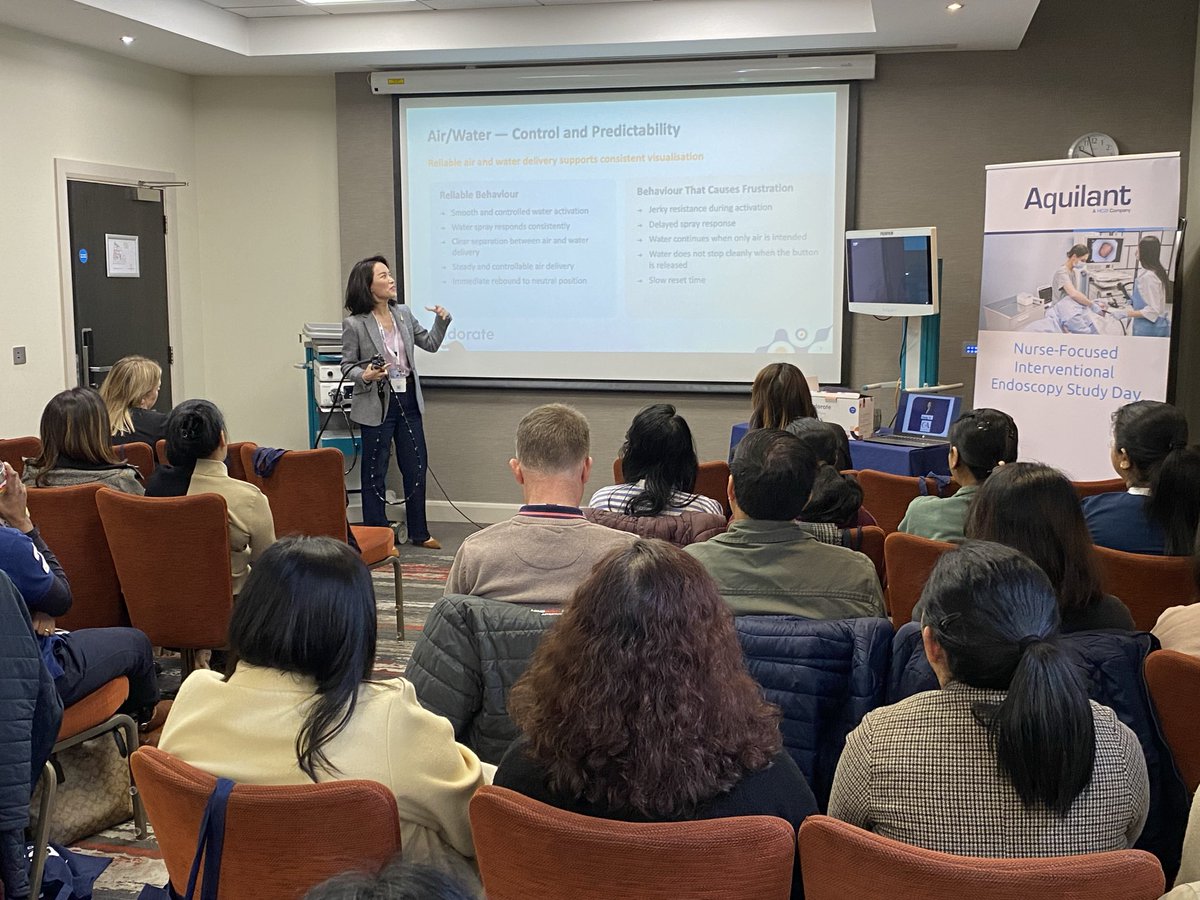 AquilantGI's tweet photo. And we are off!! The Nurse-focused Interventional Endoscopy Study Day is packed with course organiser @SabrinaCoxy kicking the day off with an excellent introduction to #Endoscopy followed by Cindy Ye from Andorate providing insights to endoscopy workflow #nursetraining #GI https://t.co/7IWJ1IJucZ