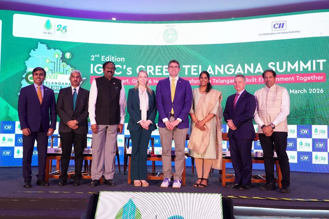 kkrmardi's tweet photo. Participated in the Green Telangana Summit 2026 hosted by the #IGBC in Hyderabad. Inspiring discussions on #NetZeroBuildings, climate-resilient infra, and sustainable urban growth. Peopleโs movements like #GreenIndiaChallenge #HaraHaiTohBharaHai must power a greener Telangana. https://t.co/qQypbAuOA5