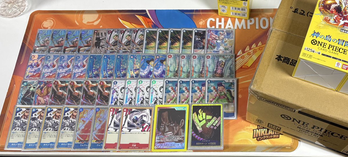 黒腕杯5on5
使用赤青エース
黄紫ロシナンテ　後⭕️
青黄ハンコック　後⭕️
青黄ハンコック　先❌チ❌
黄金ルフィ　　　後⭕️
紫エネル　　　　先⭕️
トナメ
赤青ルーシー　　後⭕️
赤緑ルフィ　　　後⭕️

優勝🏆
カートン争奪三連覇で運がいい〜！💪
ザキオカさんにらさんてらさんぺーたさんありがとう🤝