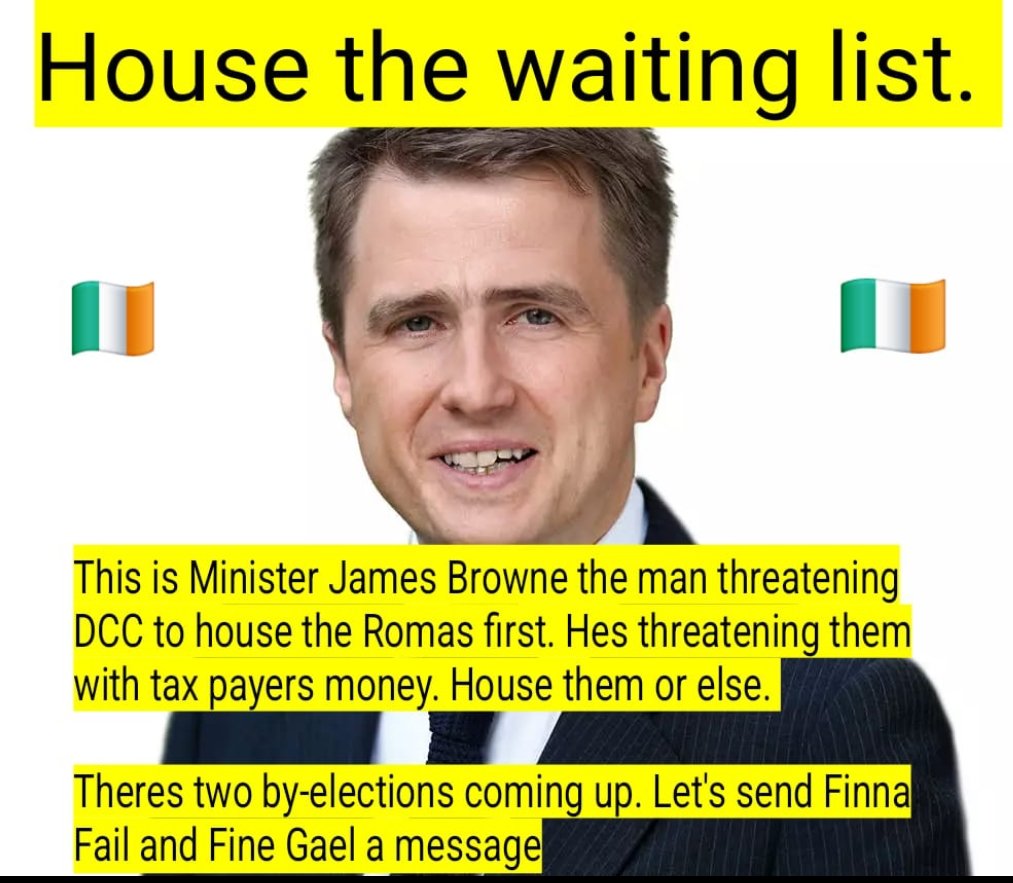 gnh_Eastwall's tweet photo. Housing minister James Browne threatening Dublin City Council with  Irish tax payers money will be cut if DCC dont house foreign nationals before Irish families. 
Finna Fail, Fine Gael, Sinn Féin and Social Democrats all support the ministers policy. https://t.co/Bu8jz3C5TA