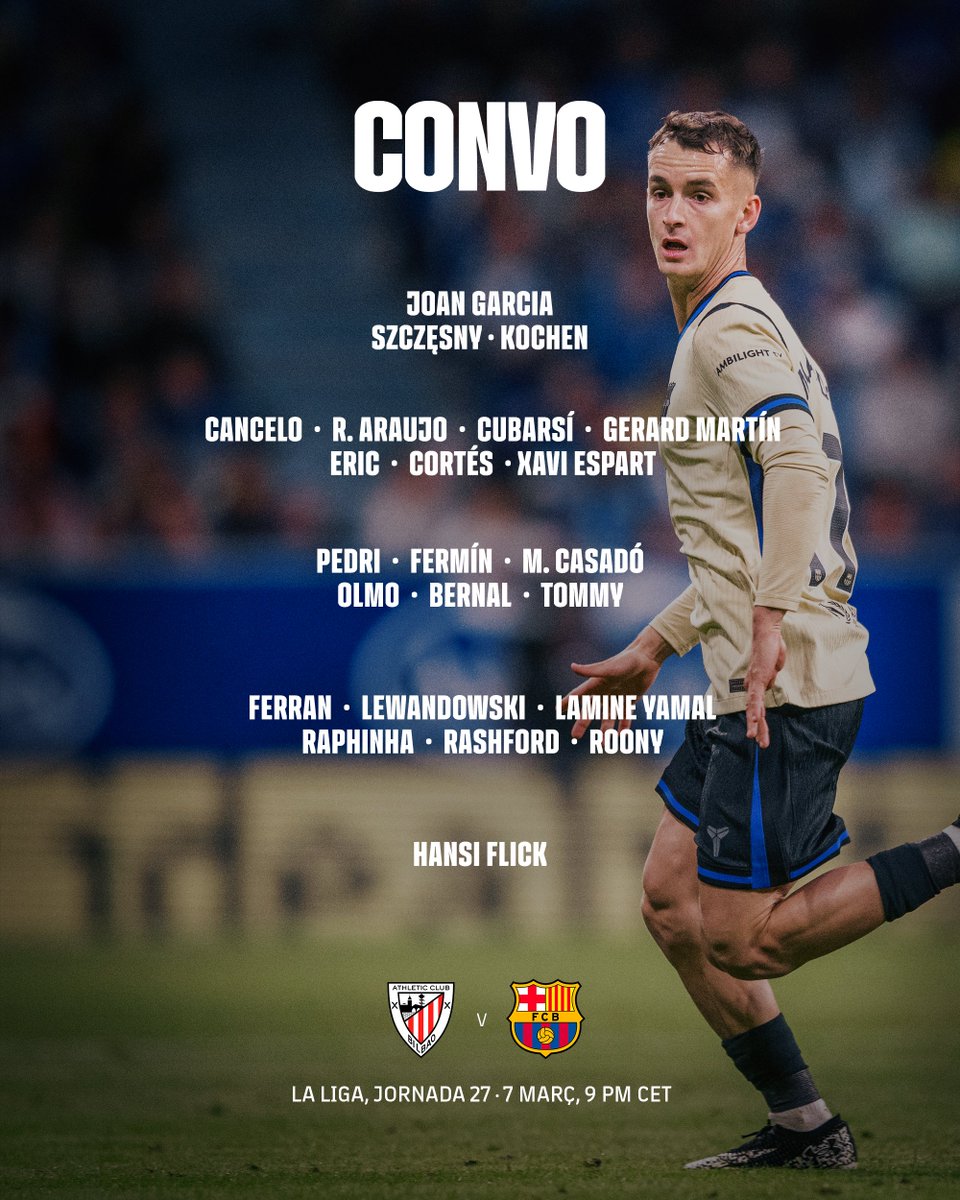 𝐒𝐐𝐔𝐀𝐃 𝐋𝐈𝐒𝐓 🚨
#AthleticBarça