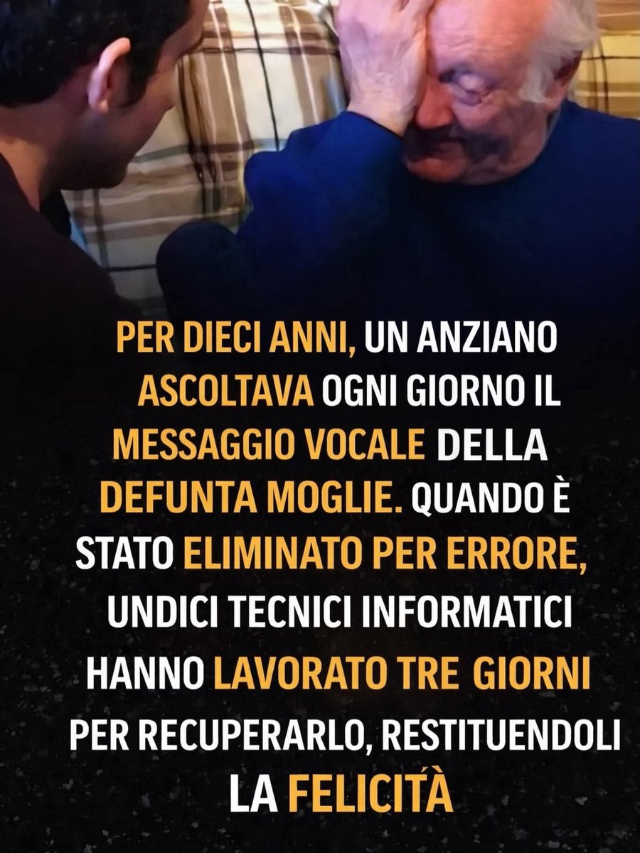Per dieci anni un anziano ha ascoltato ogni giorno il messaggio vocale della sua defunta moglie; quando è stato cancellato per errore, un team di tecnici ha lavorato per giorni per recuperarlo e restituirgli quel prezioso ricordo. 🥹🥹❤️