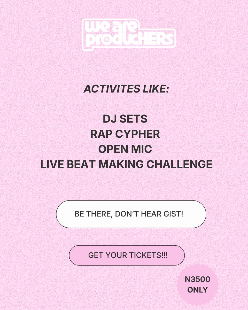 Don’t miss out on The Creative Shutdown. Come experience creativity at its finest.

🎟 Tickets are just ₦3,500.
Get yours now👇🏾
pv.rsvp/creative-shutd…

🗓 April 3rd 
📍10, Milverton Road, Ikoyi
#weareproduchers #creativeshutdown26