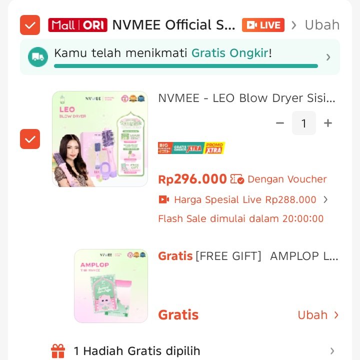 GUYSS KALIAN HARUS LIAT INI‼️‼️‼️

NVMEE lagi ada diskon nihh lumayan banget kemarin aku beli blow dryer masih di harga 365k sekarang lgi diskon jadi 296k ajaa dan ada free gift lagi😭😭😭