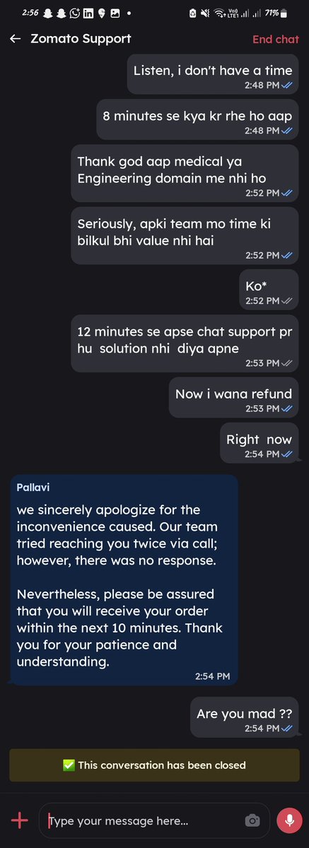 UVSINGH101's tweet photo. Ordered at 1:58 PM (ETA 45 mins) but delivered at 3:00 PM. Food arrived cold due to multiple orders. Support agent Pallavi gave no help and closed the issue without permission.Also received plain roti instead of butter roti.Need a full refund.
@Zomato @zomatocare @Swiggy https://t.co/Kmfj9lEVW8