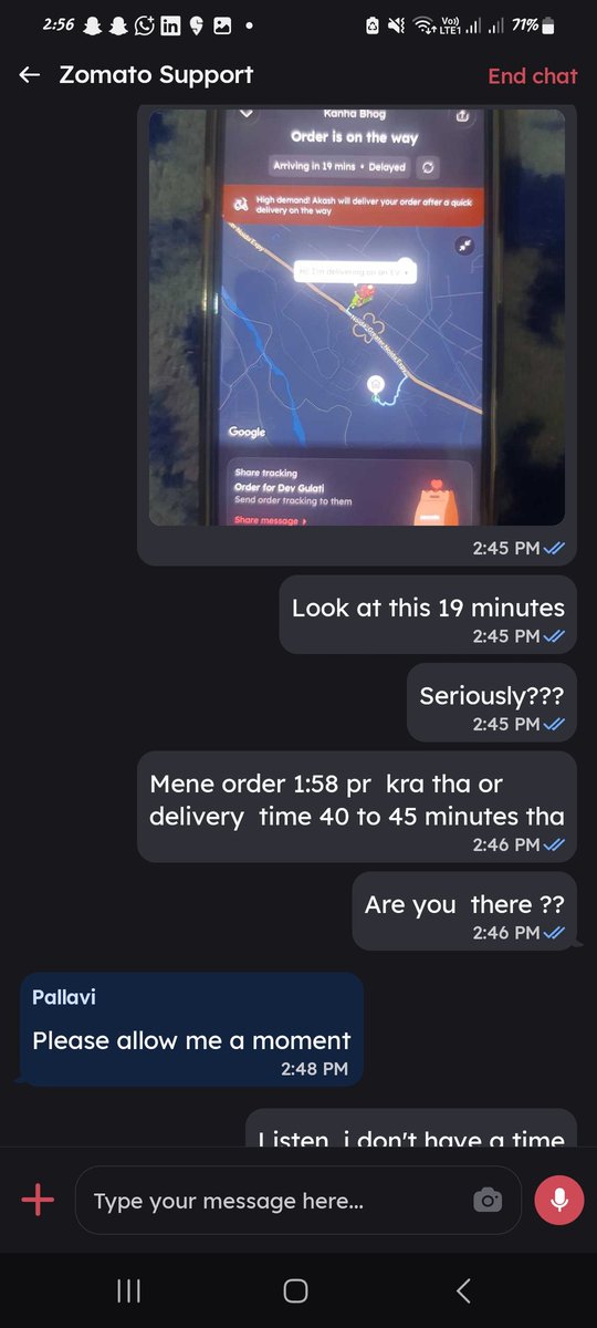UVSINGH101's tweet photo. Ordered at 1:58 PM (ETA 45 mins) but delivered at 3:00 PM. Food arrived cold due to multiple orders. Support agent Pallavi gave no help and closed the issue without permission.Also received plain roti instead of butter roti.Need a full refund.
@Zomato @zomatocare @Swiggy https://t.co/Kmfj9lEVW8