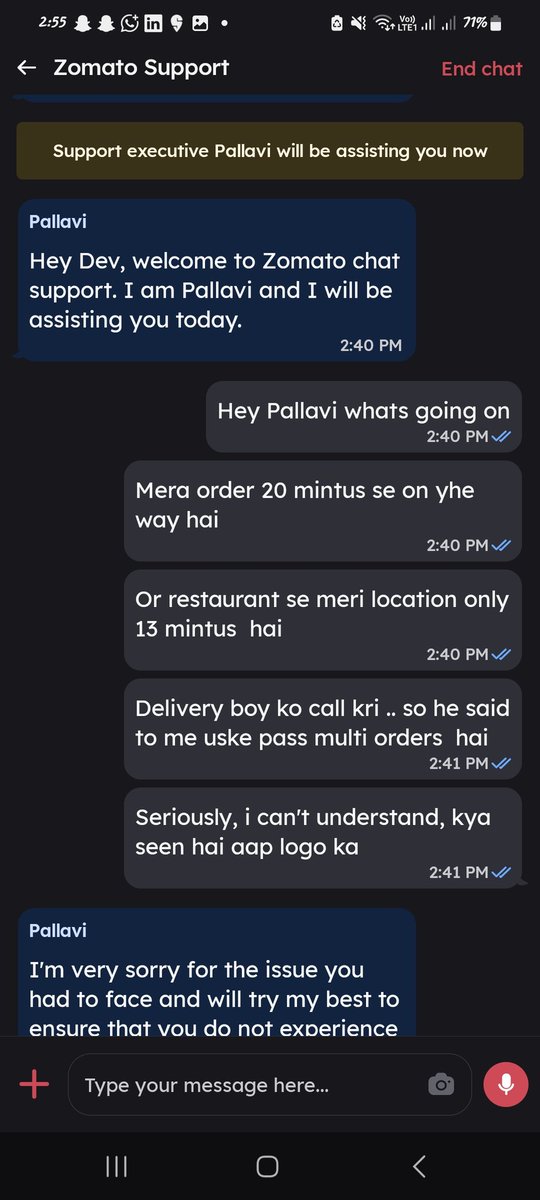 UVSINGH101's tweet photo. Ordered at 1:58 PM (ETA 45 mins) but delivered at 3:00 PM. Food arrived cold due to multiple orders. Support agent Pallavi gave no help and closed the issue without permission.Also received plain roti instead of butter roti.Need a full refund.
@Zomato @zomatocare @Swiggy https://t.co/Kmfj9lEVW8
