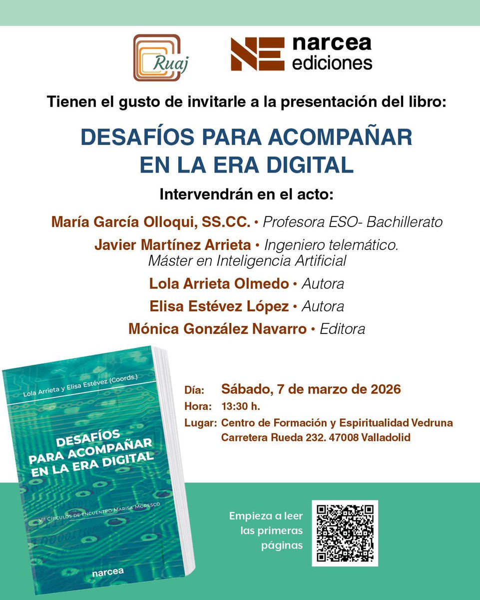 narceaespiritu's tweet photo. Hoy estamos en Valladolid presentando una interesante novedad de Narcea… “Desafíos para acompañar en la era digital”. Bien interesante 😊 https://t.co/7exQLw9Tie