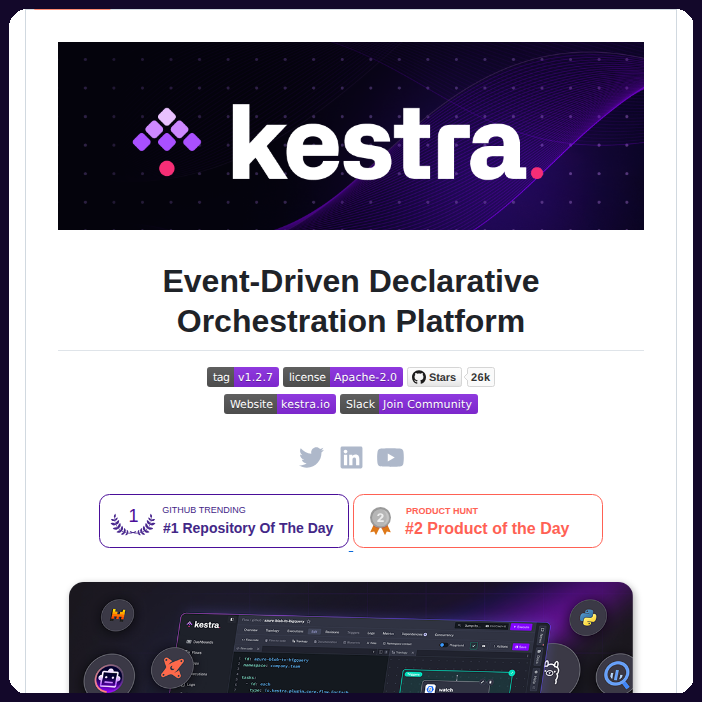 tom_doerr's tweet photo. Orchestration platform for event-driven workflows

https://t.co/eoFSn067fI https://t.co/OSHNAZrfHz