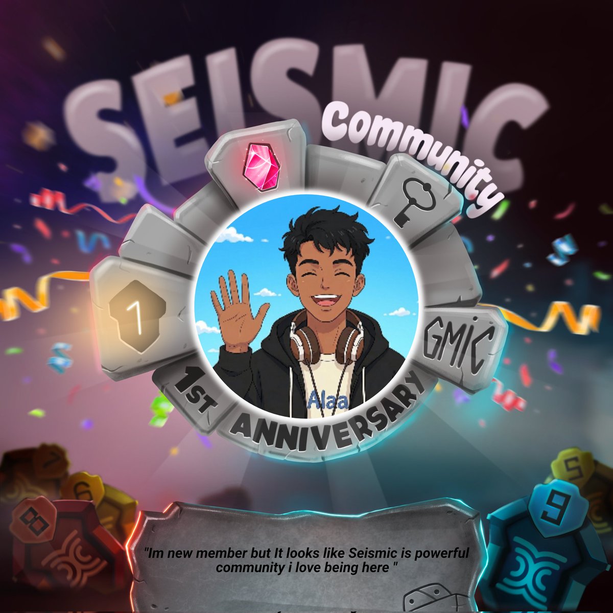Gmic Seismic 
Congratulations 🎊 for 1st year Anniversary 
Its has been year of learning, building, and meeting new friends of different parts of the world 
Now we go a head towards a new era in web3 with <a href="/SeismicSys/">Seismic</a> 
Gmic buddies