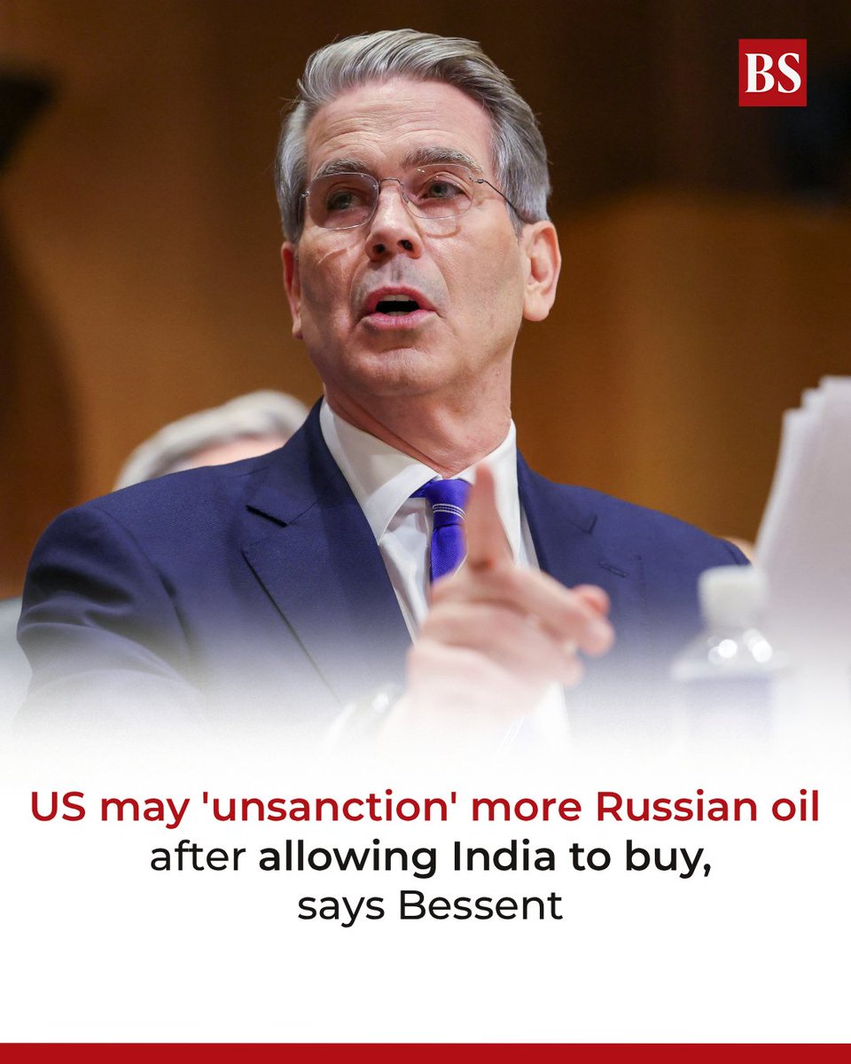 bsindia's tweet image. Treasury Secretary Scott Bessent said the US may lift sanctions on further Russian oil supply after a move Thursday to give Indian refiners the green light to purchase crude from the nation.

mybs.in/2g4ZRlx

#ScottBessent #IndiaUS #RussianOil #IndiaOilImports #IranWar