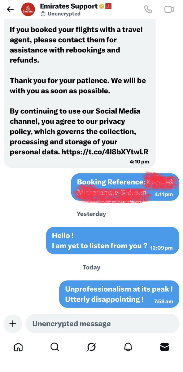 Mr_Possessive's tweet photo. @EmiratesSupport @sun_vinayy This is how you reply to DM’s
Sheer disappointment https://t.co/xvIB1giEK3