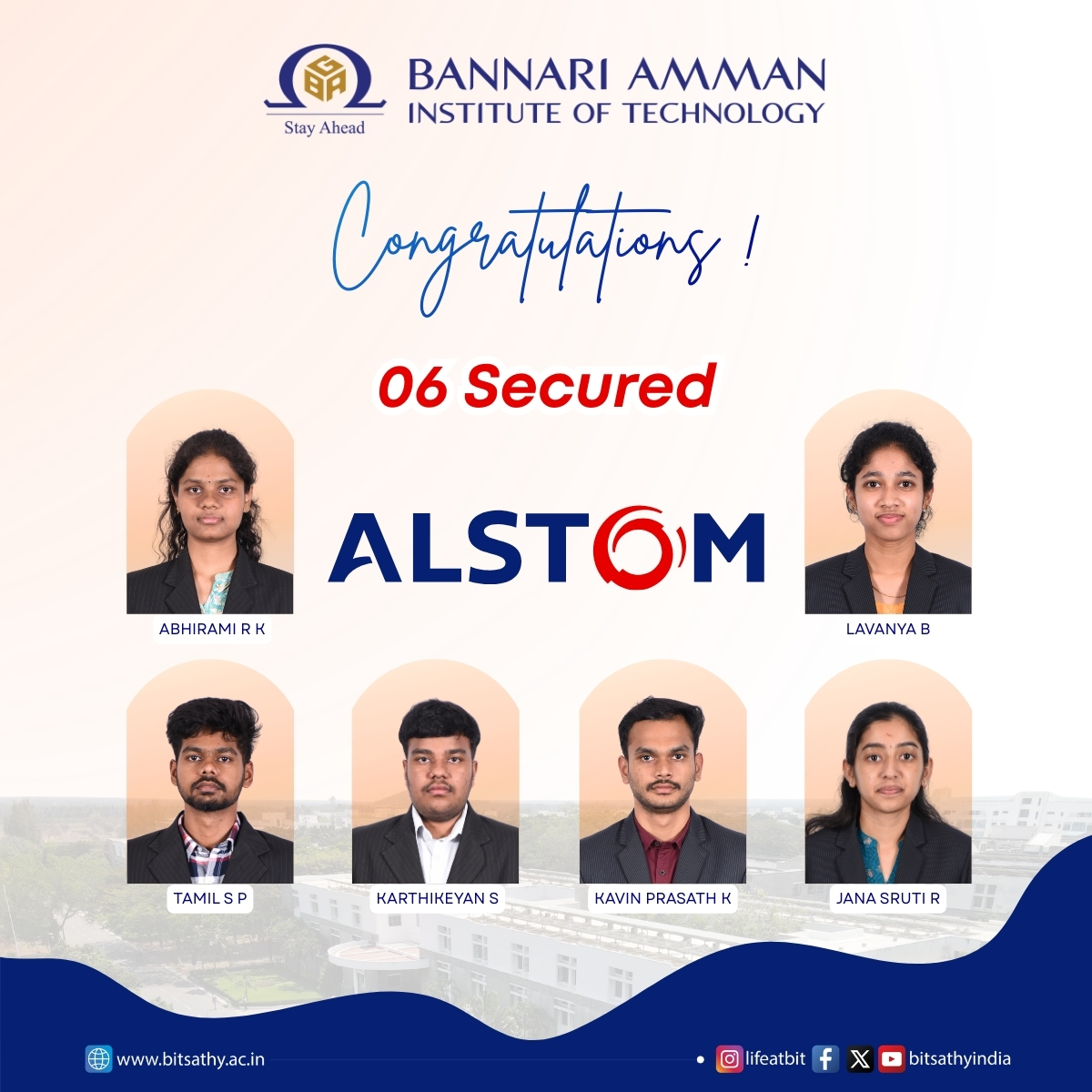 Bitsathyindia's tweet photo. 06 students from BIT have secured placements at @AlstomIndia , a global leader in smart & sustainable mobility. We continue to bridge the gap between education and global industry requirements
#Alstom #EngineeringSuccess #Sustainability #lifeatbit #bitsathy #teambit https://t.co/RQNsPUcJ9M