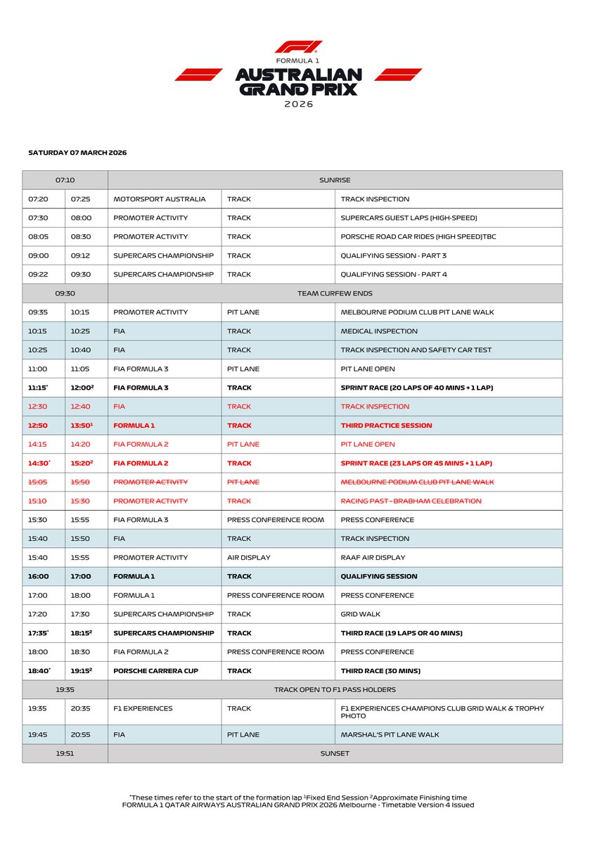 fiadocsbot's tweet photo. New document: Doc 31 - Timetable V4
Published on 07.03.26 04:02 CET

https://t.co/S8XgvYGxLt
#F1 #Formula1 #FIA https://t.co/NYtria0no3
