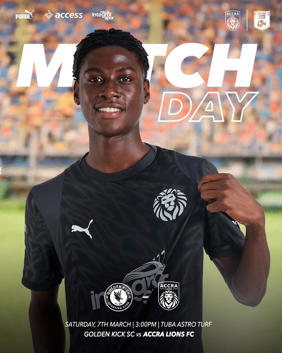AccraLionsFC's tweet photo. Division One League - Matchday 22
Golden Kick v Accra Lions
Kick-off will be at 3pm today
Venue: Tuba Astro Turf
#yennyinaadea
#MatchDay22 #DivisionOneLeague https://t.co/fnFtT0e8IZ