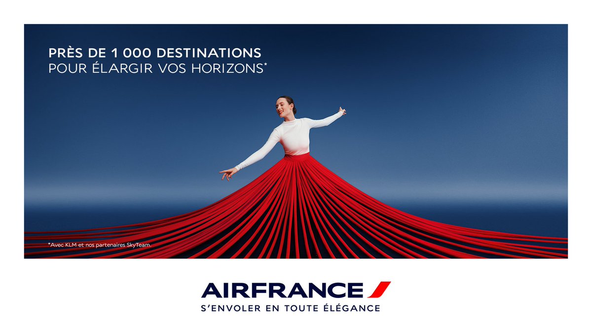 airplusnews's tweet photo. 🇫🇷 Air France présente une nouvelle campagne publicitaire afin de continuer à soutenir sa stratégie de montée en gamme et accompagner le lancement de ses nouveaux produits.

La campagne met en avant les couleurs emblématiques d’Air France : le bleu profond, le blanc lumineux et des touches de rouge, désormais plus présentes. Cette nuance plus affirmée souligne avec audace la singularité du voyage à la française, signature de la compagnie, ainsi que son attention à chaque détail.