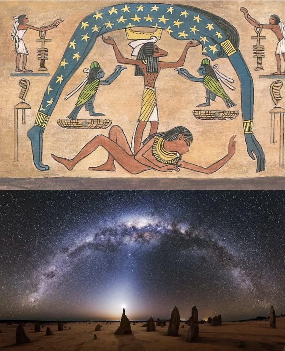Изображение богини неба Нут в гробнице РамзесаVI,возможно,включает символическое изображение Млечного Пути.В других рисунках через ее тело проходит извилистая полоса, предположительно Большой Разлом, темные пылевые облака, закрывающие значительную часть галактики для  наблюдателя