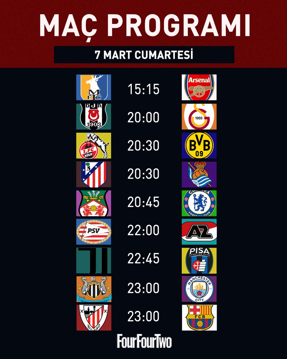 FourFourTwo_TR's tweet image. 🤩Futbol heyecanı, cumartesi günü programı ile devam ediyor. 

#FourFourTwo