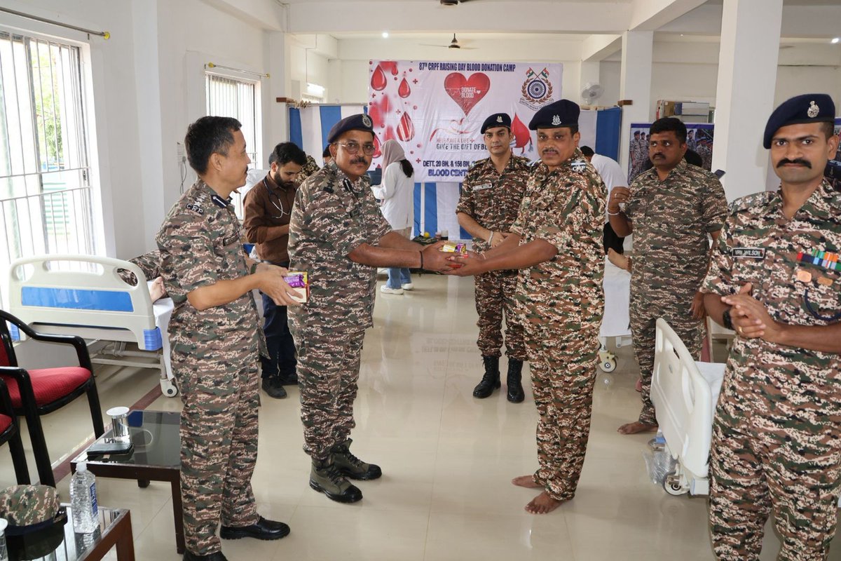 156Bn's tweet photo. To commemorate the 87th CRPF Raising Day,a Blood Donation Camp was jointly organized by Dett 20 Bn CRPF and Dett 156 Bn in coordination with Silchar Medical College and Hospital on 07 March 2026 at Dett 20 HQ, DC Office Complex,Jiribam, Manipur, under the aegis of M &amp; N Sector. https://t.co/3dkABD8IRR