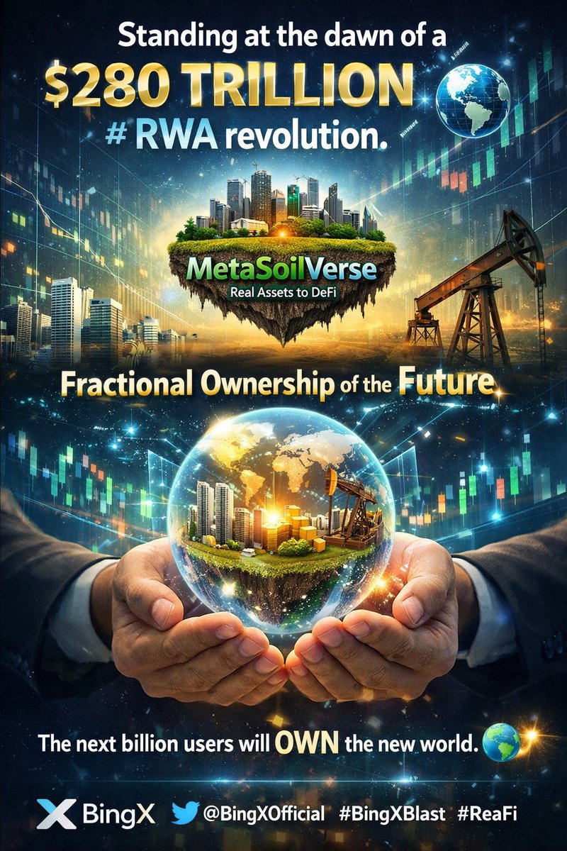 swapmicrok's tweet photo. We’re standing at the dawn of a $280 TRILLION RWA revolution. 
@MetaSoilVerse isn’t just another project it’s the gatewa

it’s happening now with $MSVP.
The next billion users won’t just trade tokens, they’ll own pieces of the future.

@BingXOfficial #BingXBlast https://t.co/l34ngHYf7D