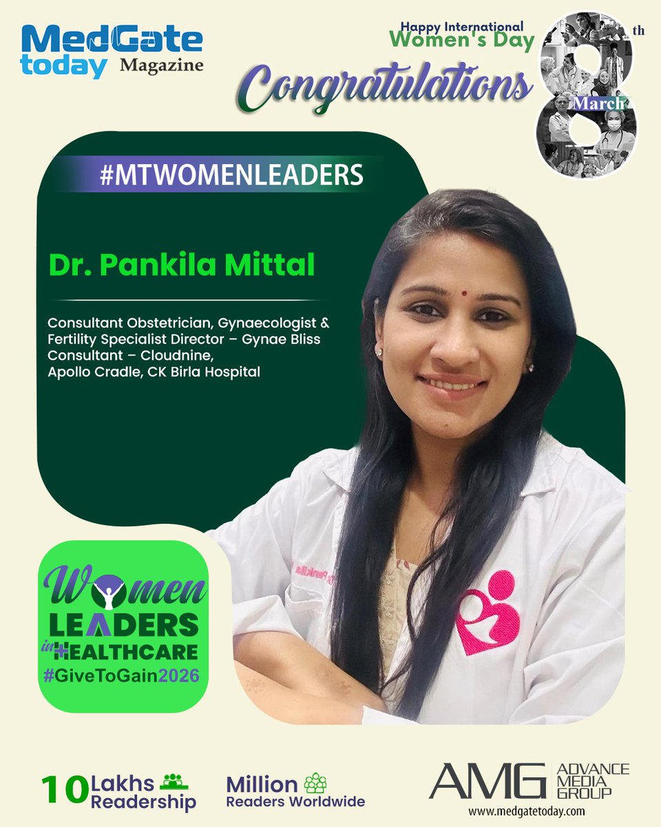 Medgate_Today's tweet photo. Celebrating inspiring women making a difference in healthcare this International Women’s Day
Honouring Dr. Pankila Mittal, Consultant Obstetrician, Gynaecologist &amp; Fertility Specialist, as one of the #MTWomenLeaders featured by MedGate Today
#MTWomenLeaders #WomenInHealthcare https://t.co/OgHga5De24