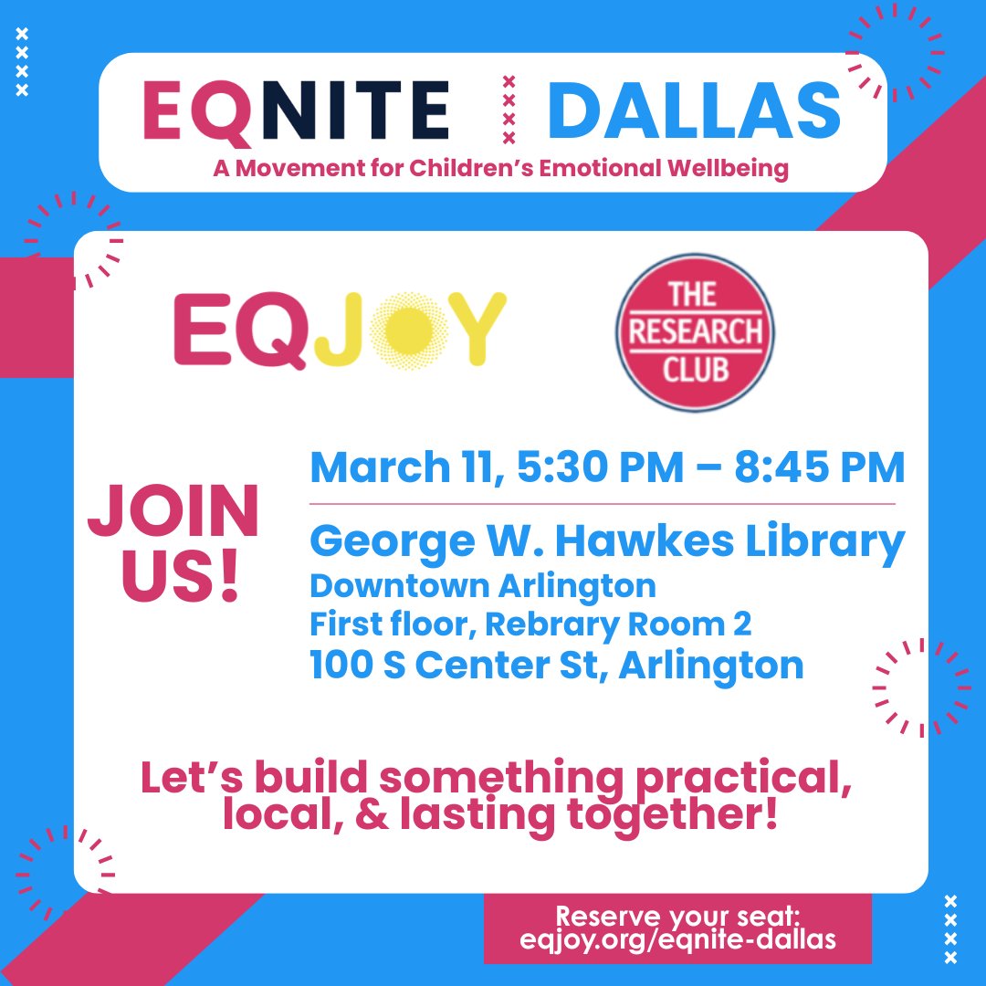 TheResearchClub's tweet photo. We are proud to partner with @EQJOY for EQNITE Dallas on 3/11, bringing together the DFW research and insights community with local families, non-profits, and leaders to support children’s mental health.​​

Learn more and RSVP: https://t.co/GEqFUaUeKt https://t.co/cD7WK3Fr6S