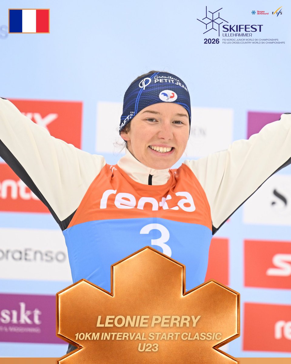 FISCrossCountry's tweet photo. Skate or Classic, Léonie Perry can do it all, and she takes another bronze medal. 🥉
Great championships for the young French 🇫🇷 skier 💪🏼

#fiscrosscountry #wintersport #fisjuniorworlds #lillehammer2026 https://t.co/G1cpMve1aG