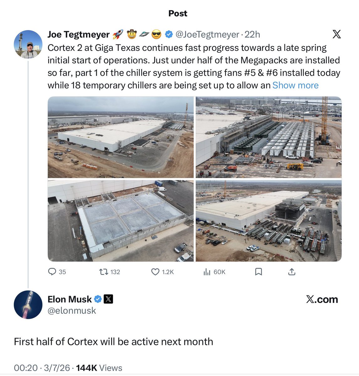 Cortex 2 site progress at Giga Texas