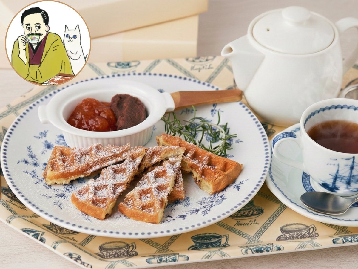 cotswoldstea's tweet photo. 「吾輩ハ猫デアル」の当時の刊行本見せてもらいました！当時の挿絵も味あっていい〜

コッツでは開館記念に漱石ティータイムをメニューに加えました！😋
漱石の好きな餡子とジャムのマリアージュがいい感じです😊
熊本の新名称NATSUME パージアムを楽しまれた後は、是非その余韻をコッツで反芻されてください！
