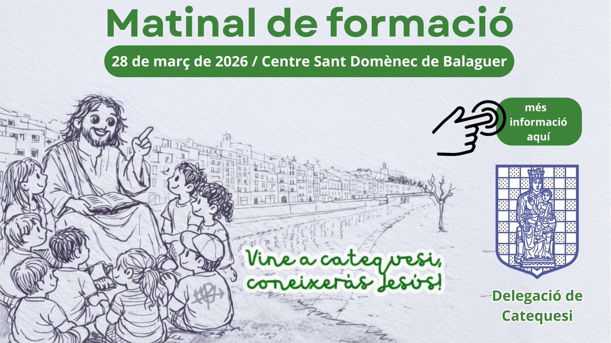 BisbatUrgell's tweet photo. Les persones interessades poden formalitzar la seva inscripció a la seva parròquia, i la data límit és el dimarts 24 de març! #balaguer #catequesi #catequistes 

🔗 +INFO: https://t.co/8ajaUUHP36 https://t.co/l8CfTwTKeB