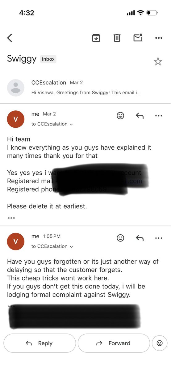 bakaitea's tweet photo. @SwiggyCares @jagograhakjago Hi rosh here is sc of email pending from last 7 days
This is clear now that you guys dont want to help.
If that is the case let me know i will also stop and accept that you guys are nothing but giant customer bullying corporate https://t.co/eNYGpc83HG
